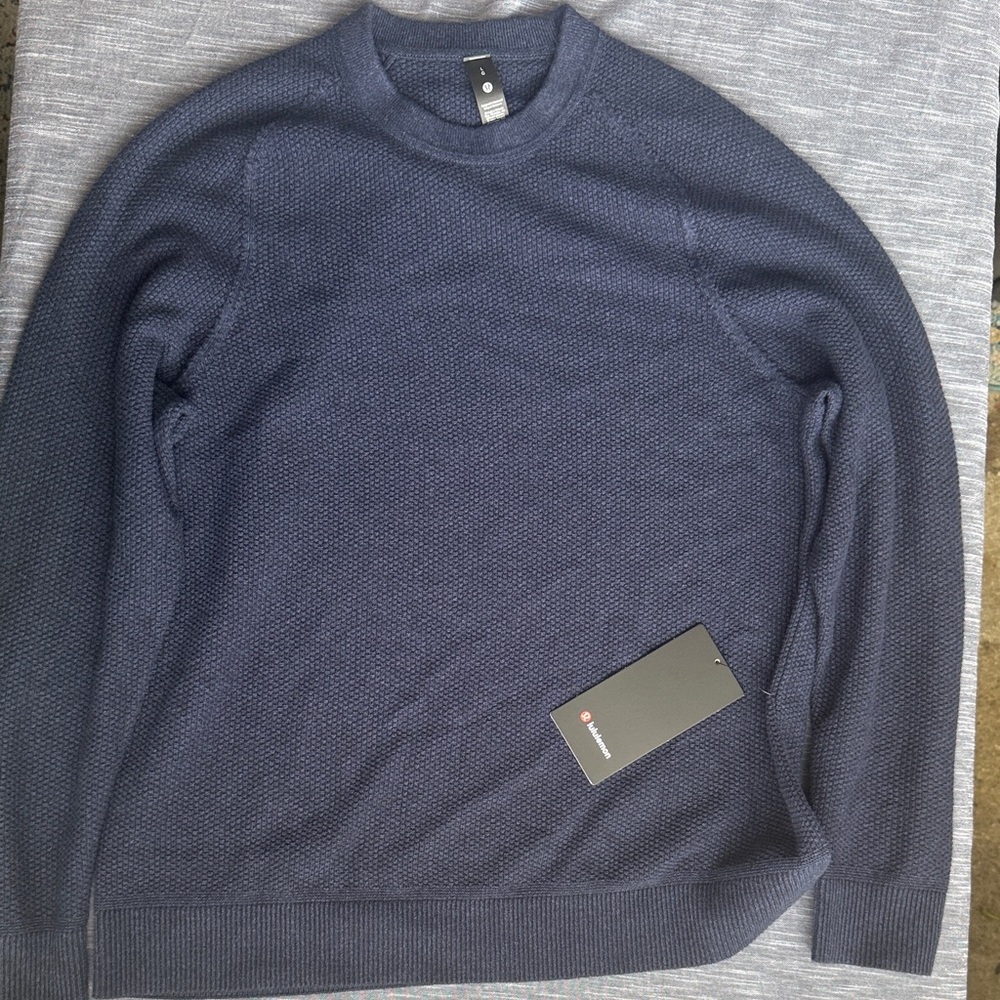 Lululemon Textured Knit Crewneck Sweater Blue Coolmax Classic Fit Size Large